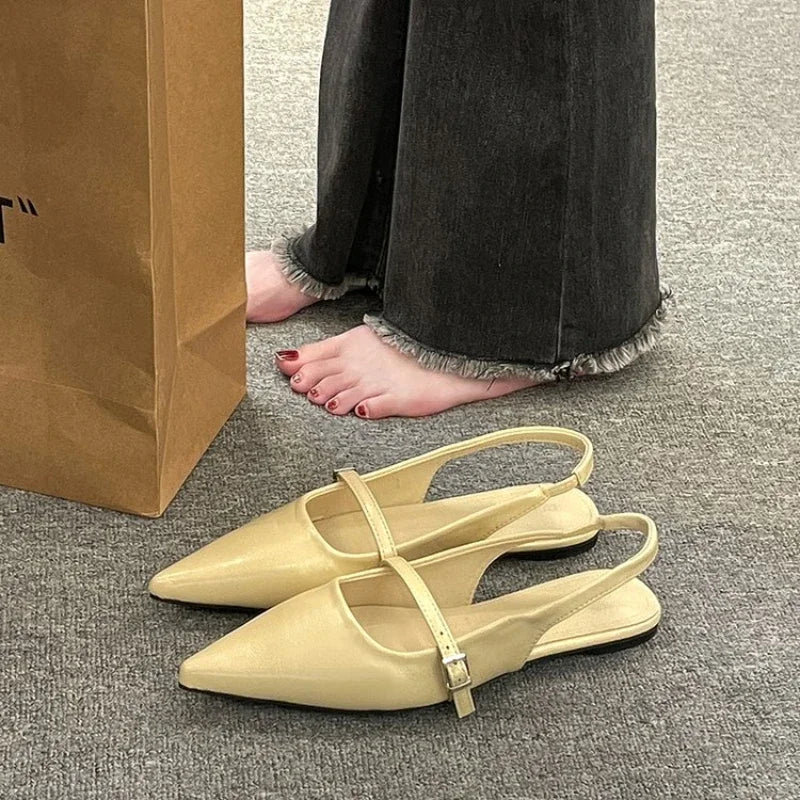 Pointed Sandals Versatile Dress Flat Bottomed Footwear Korean Style Lightweight Mary Jane Single Shoes