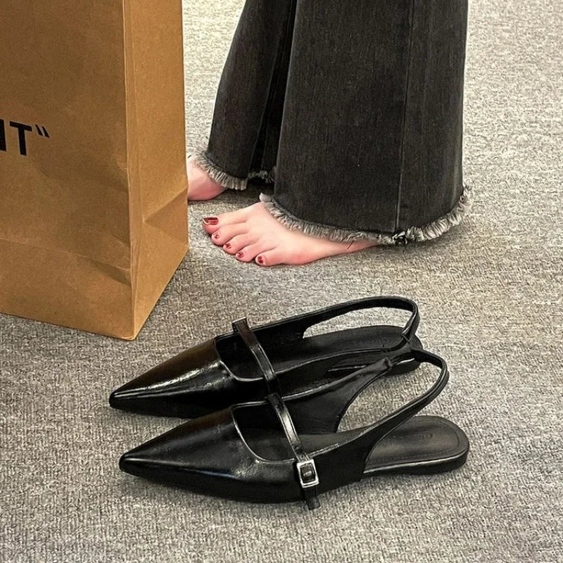 Pointed Sandals Versatile Dress Flat Bottomed Footwear Korean Style Lightweight Mary Jane Single Shoes