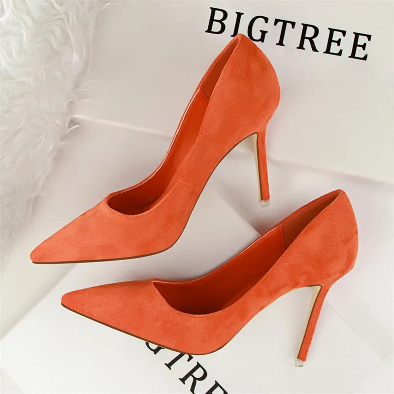 Simple Suede Shallow Mouth High Heels Shoes Casual Pointed Toe Slimming Stiletto professional Single Shoes