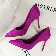 Simple Suede Shallow Mouth High Heels Shoes Casual Pointed Toe Slimming Stiletto professional Single Shoes