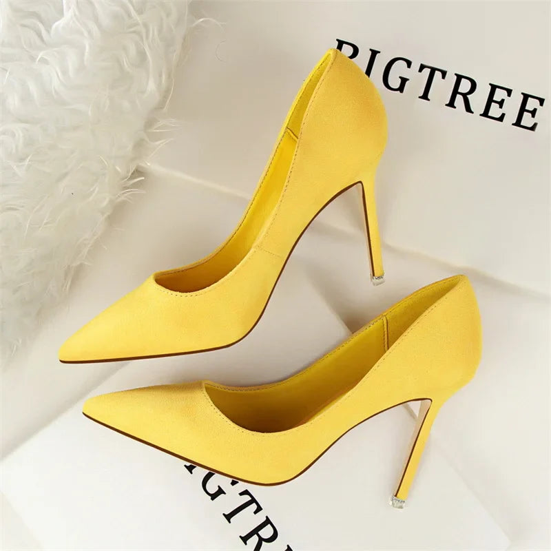 Simple Suede Shallow Mouth High Heels Shoes Casual Pointed Toe Slimming Stiletto professional Single Shoes