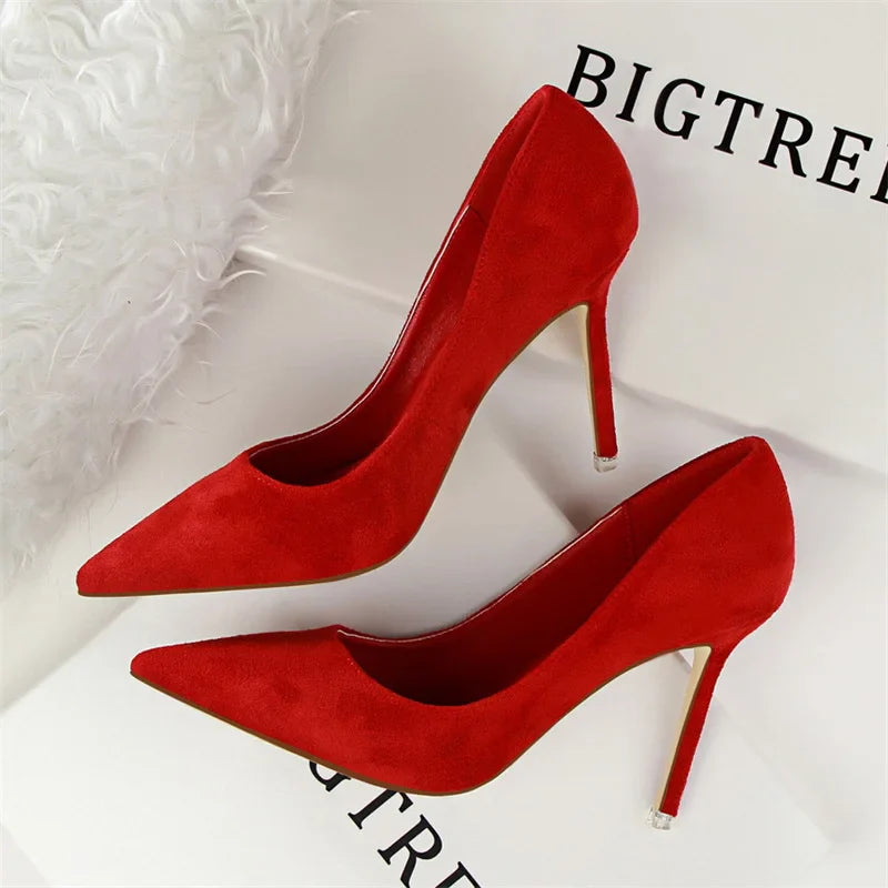 Simple Suede Shallow Mouth High Heels Shoes Casual Pointed Toe Slimming Stiletto professional Single Shoes