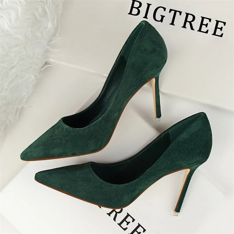 Simple Suede Shallow Mouth High Heels Shoes Casual Pointed Toe Slimming Stiletto professional Single Shoes