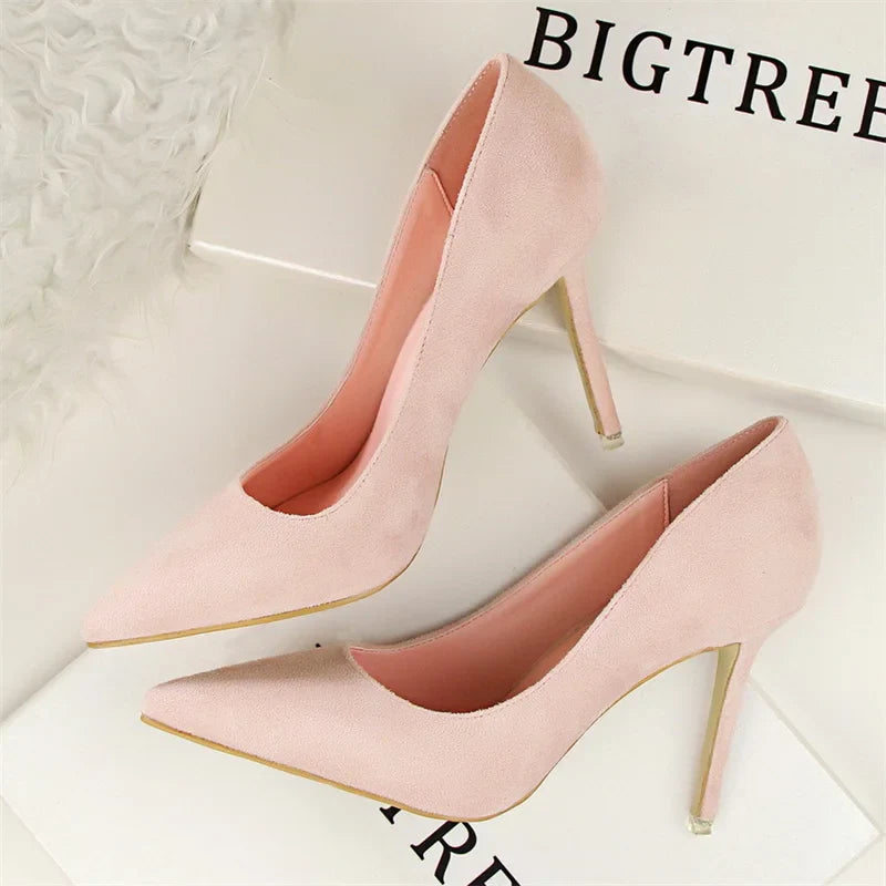 Simple Suede Shallow Mouth High Heels Shoes Casual Pointed Toe Slimming Stiletto professional Single Shoes