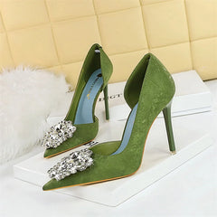 Banquet Shoes Thin Heels High Heels Shallow Mouth Pointed Toe Side Hollowed Out Rhinestones Single Shoes
