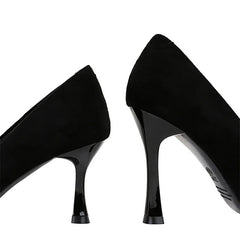 Suede Black Simple Pumps Wine Glasses High Heels Shallow Mouth Pointed Toe Office Comfort Single Shoes