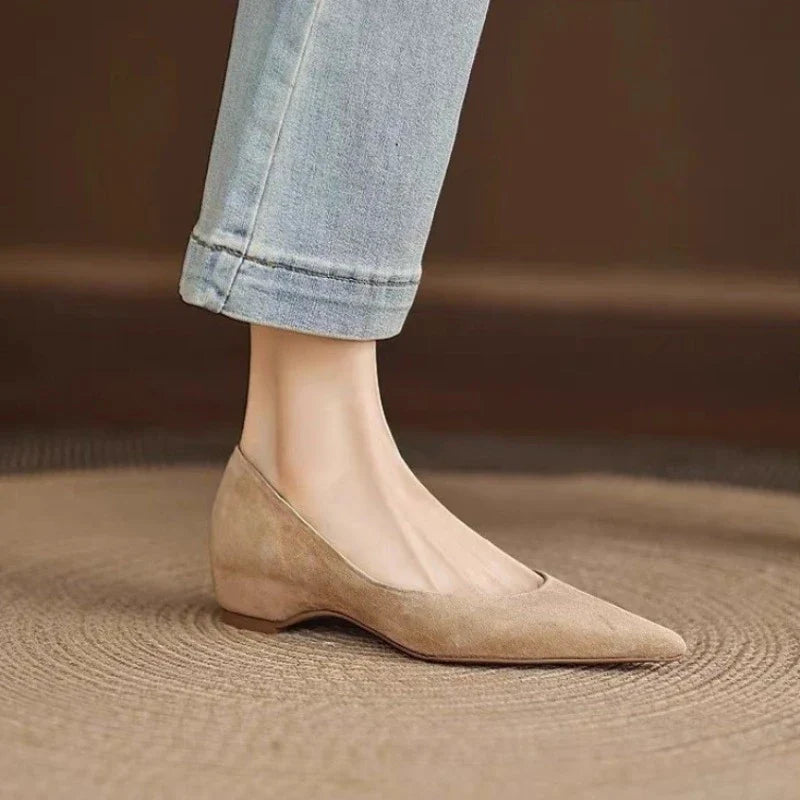 nude color high-heel open-toe flats Retro pointed-toe flat leather work shoes casual office wear