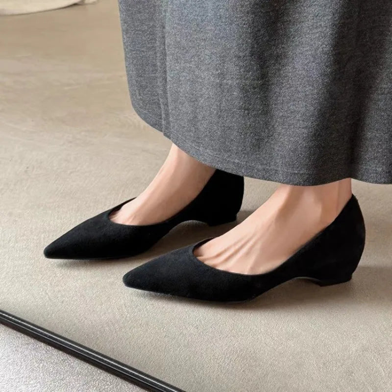 nude color high-heel open-toe flats Retro pointed-toe flat leather work shoes casual office wear