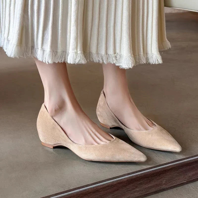 nude color high-heel open-toe flats Retro pointed-toe flat leather work shoes casual office wear