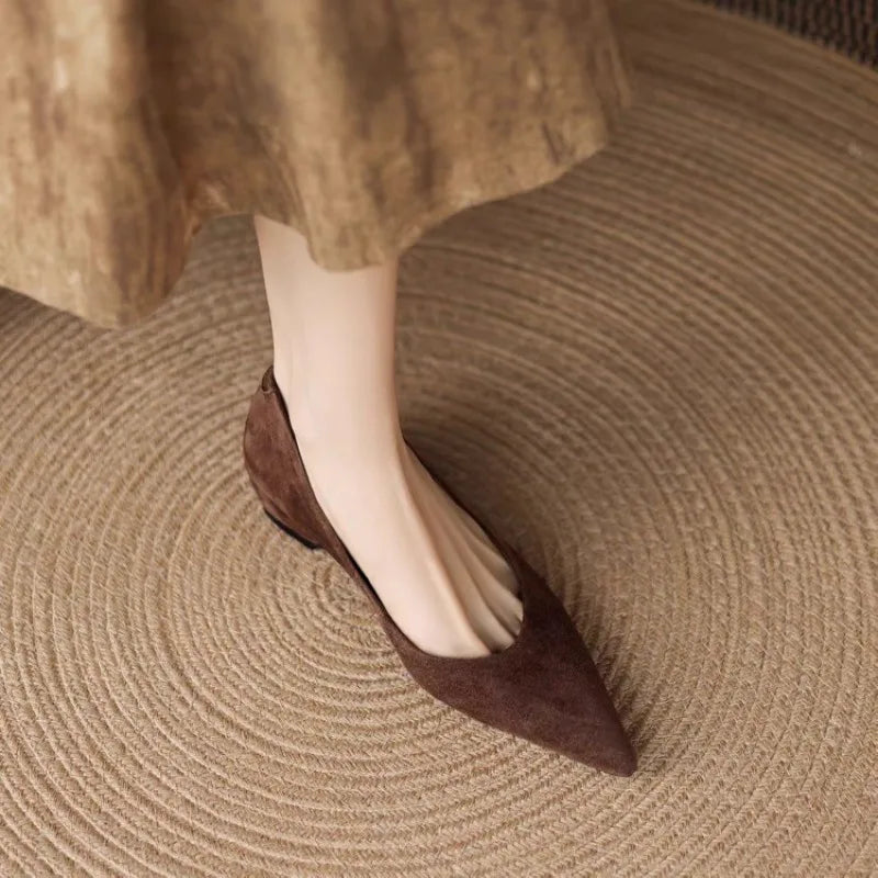 nude color high-heel open-toe flats Retro pointed-toe flat leather work shoes casual office wear