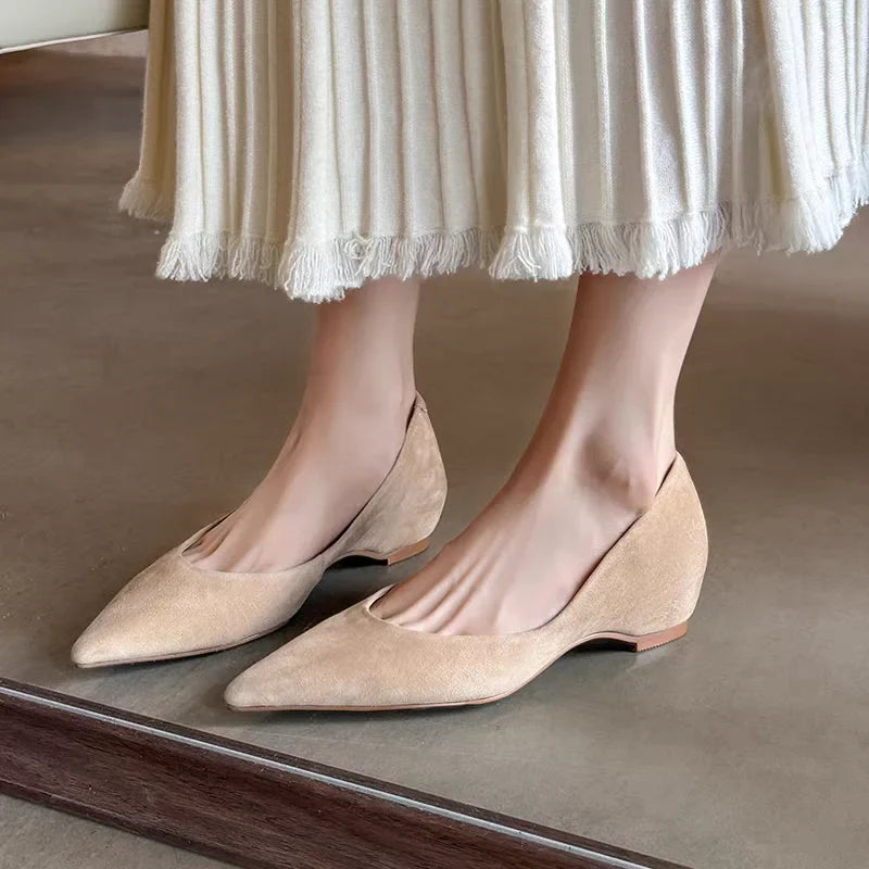 nude color high-heel open-toe flats Retro pointed-toe flat leather work shoes casual office wear