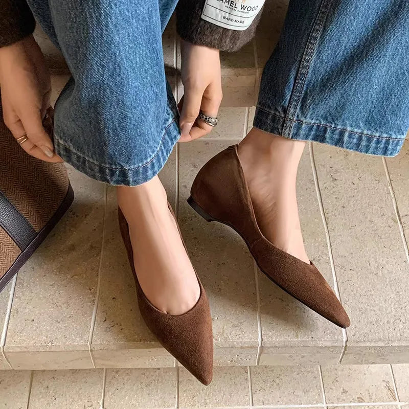 nude color high-heel open-toe flats Retro pointed-toe flat leather work shoes casual office wear
