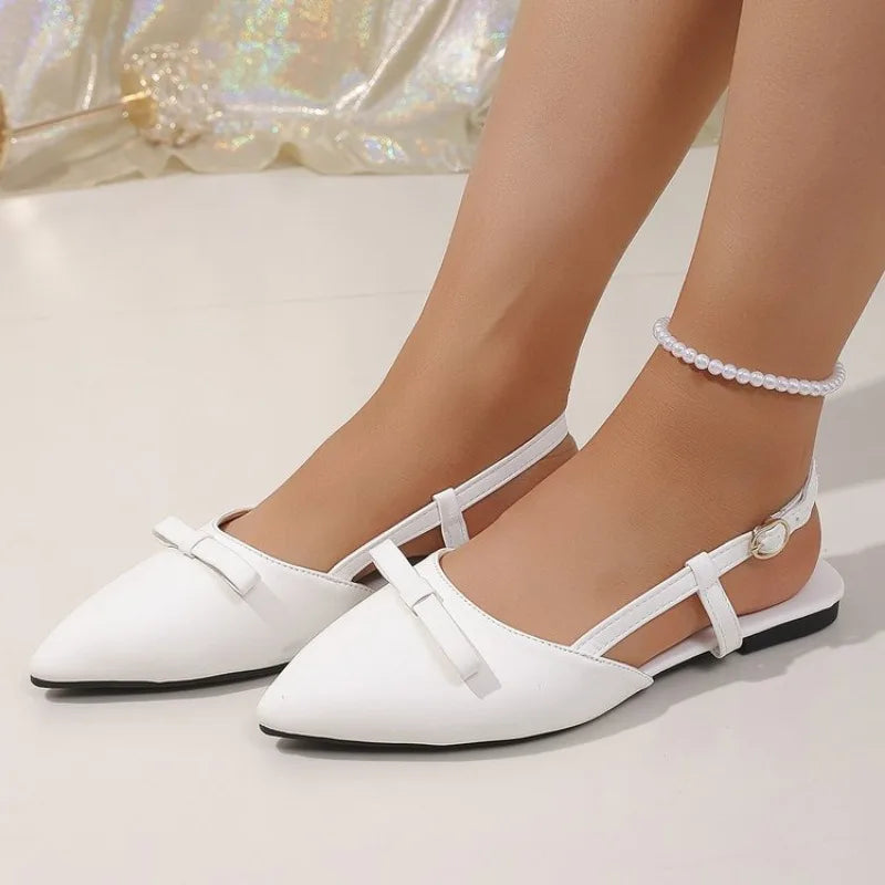 Fashionable Hot Selling Sexy Bow Elegant Work Flat Sandals Pointed Temperament Comfortable Casual Sandals Women