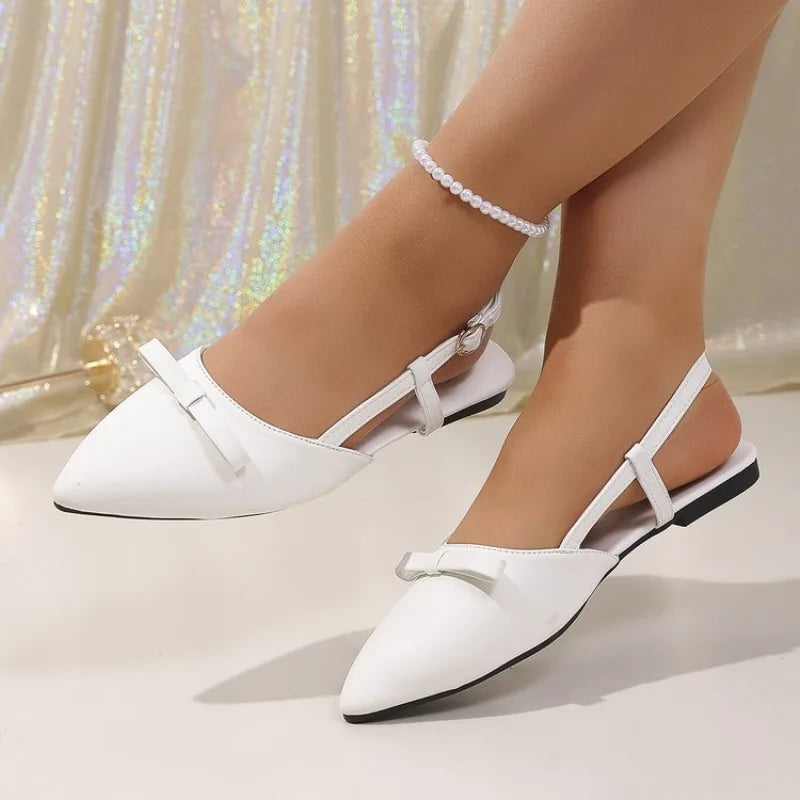 Fashionable Hot Selling Sexy Bow Elegant Work Flat Sandals Pointed Temperament Comfortable Casual Sandals Women