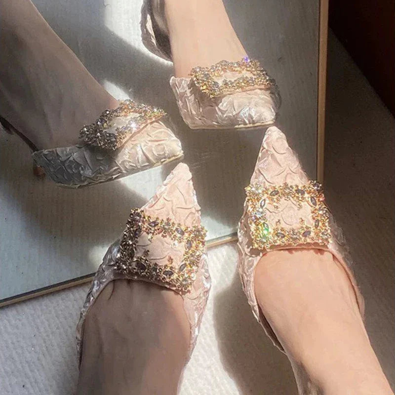 Fashionable crystal square buckle exquisite high-heeled shoes