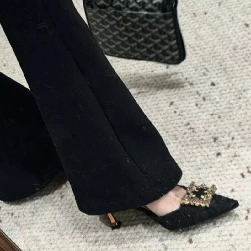 Fashionable crystal square buckle exquisite high-heeled shoes