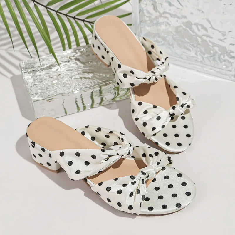 Fashionable niche design slippers - simple bow polka dot patterns