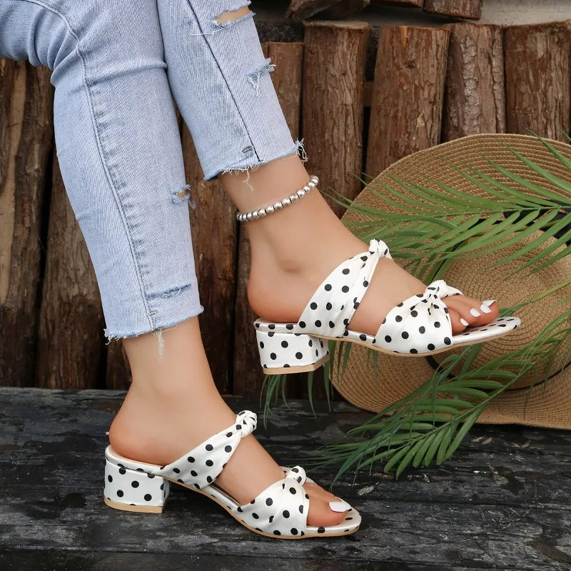 Fashionable niche design slippers - simple bow polka dot patterns