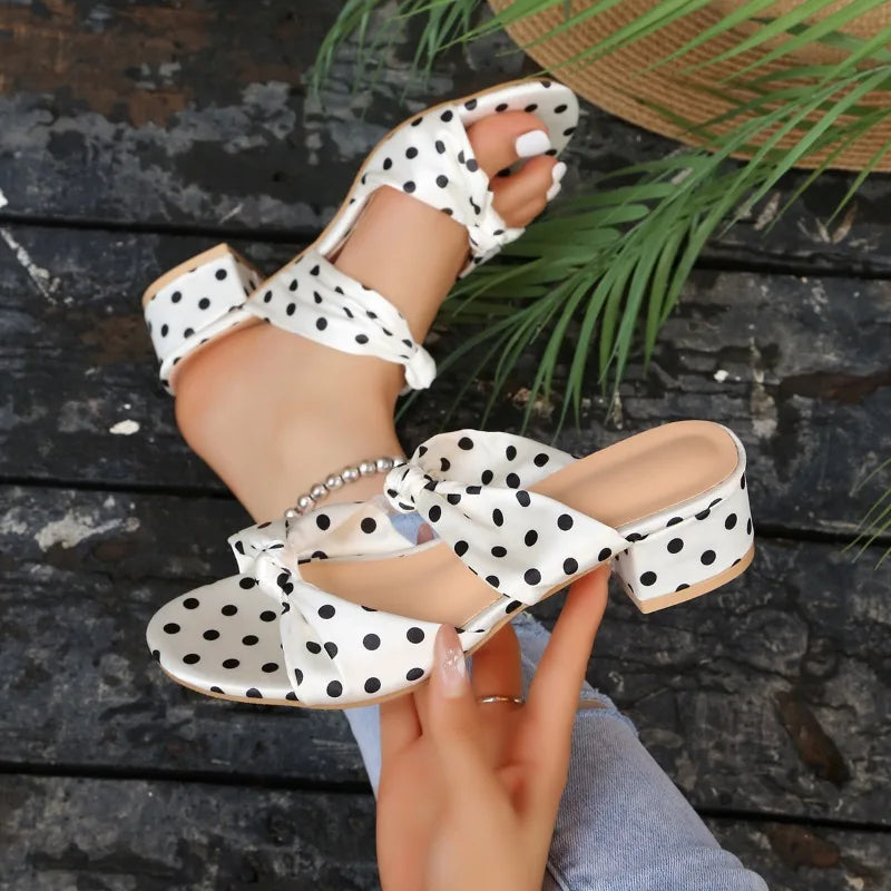 Fashionable niche design slippers - simple bow polka dot patterns
