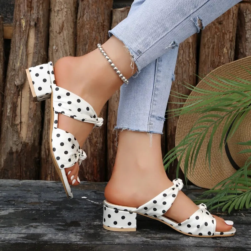 Fashionable niche design slippers - simple bow polka dot patterns