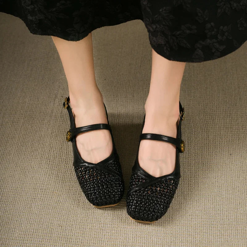 Fashionable square-toed woven high-heeled sandals