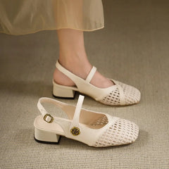 Fashionable square-toed woven high-heeled sandals