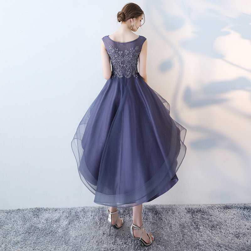 Fashionable High Low Round Neckline Lace Homecoming Dresses