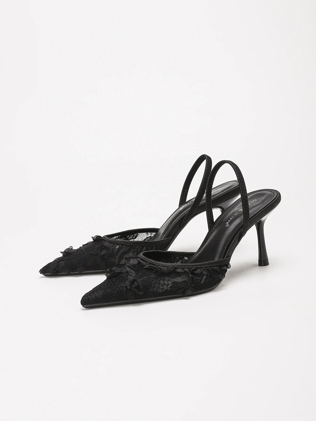 Floral Lace Mesh Pointed Toe Slingback Heels