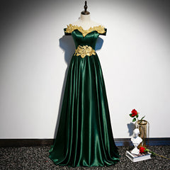 Vestido de fiesta verde de moda con hombros descubiertos y corte A 