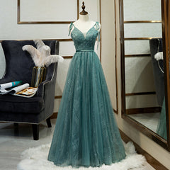 Vestido de fiesta largo hasta el suelo con escote en V y tirantes verdes 