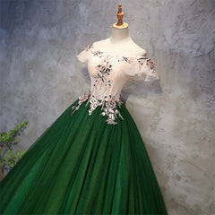 Vestido de fiesta de tul verde con encaje y hombros descubiertos para dulces 16 
