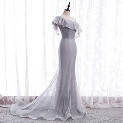 Grey One Shoulder Lace-up Shiny Long Prom Dress Party Dress
