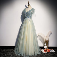 Lovely Tulle with Beaded V-neckline Long Party Dress