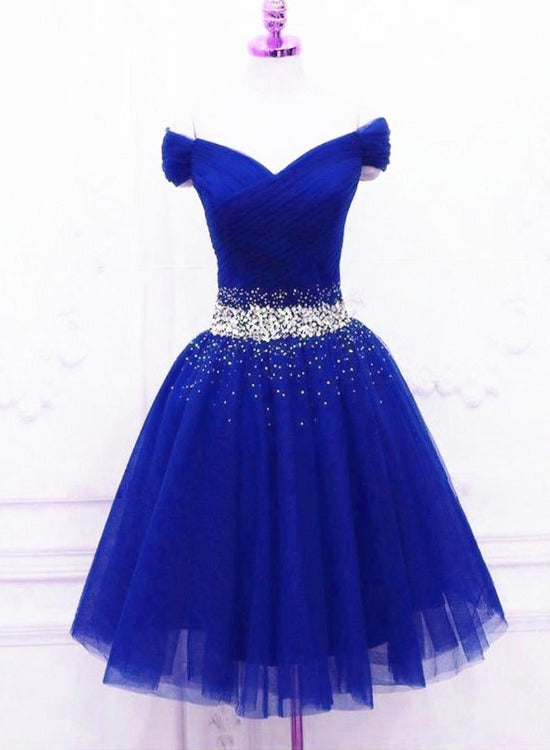 Lovely Blue Tulle Off Shoulder Short Prom Dress