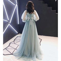 Lovely Light Green Long Sleeves Tulle Prom Dress