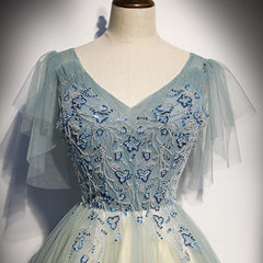 Lovely Tulle with Beaded V-neckline Long Party Dress