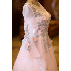 Adorable Pink Tulle Knee Length Long Sleeves Party Dress