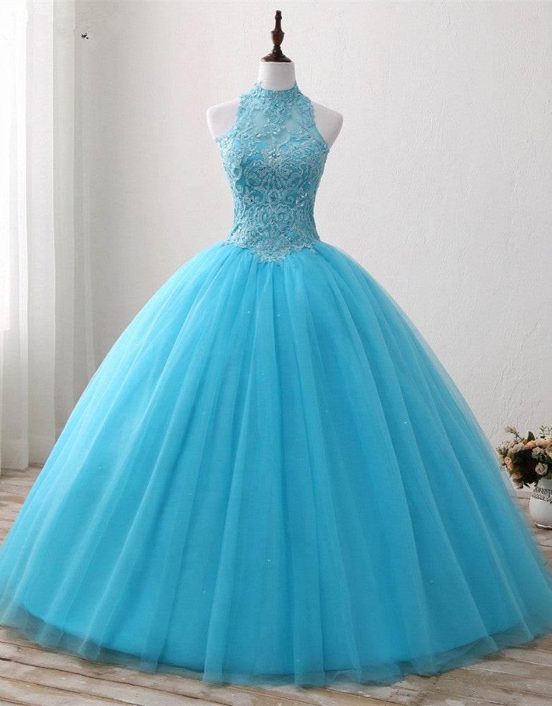Gorgeous Blue Tulle Ball Gown Lace Top Sweet 16 Dress