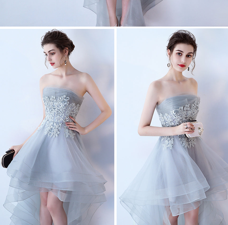 Fashionable Grey Tulle High Low Party Dress