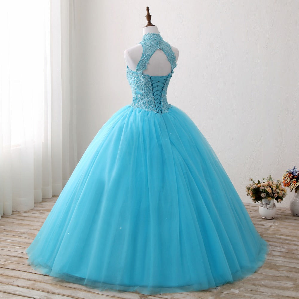 Gorgeous Blue Tulle Ball Gown Lace Top Sweet 16 Dress