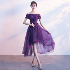 Dark Purple High Low Cute Off Shoulder Homecoming Dress