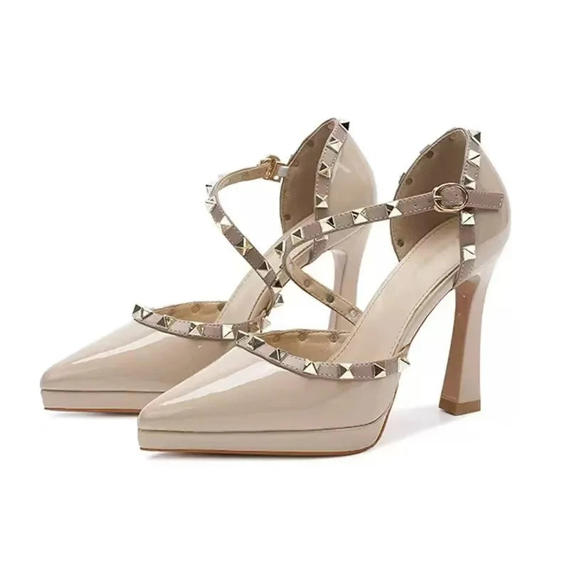 High-end nude color sexy platform heels