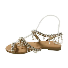 Hot Sale Casual Open Toe Pearl Sandals Lightweight Comfort Beach Slippers with Ankle Strap