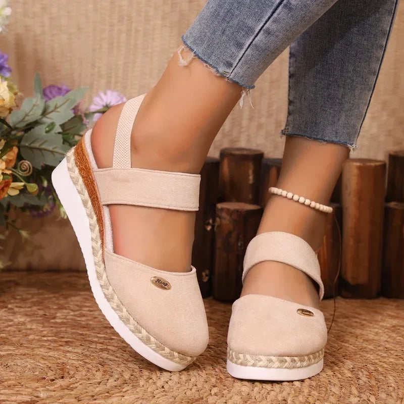 Hot Sale Shoes Closed Toe Sandals Round Toe Casual Sandals High Quality Solid Wedge Slippers