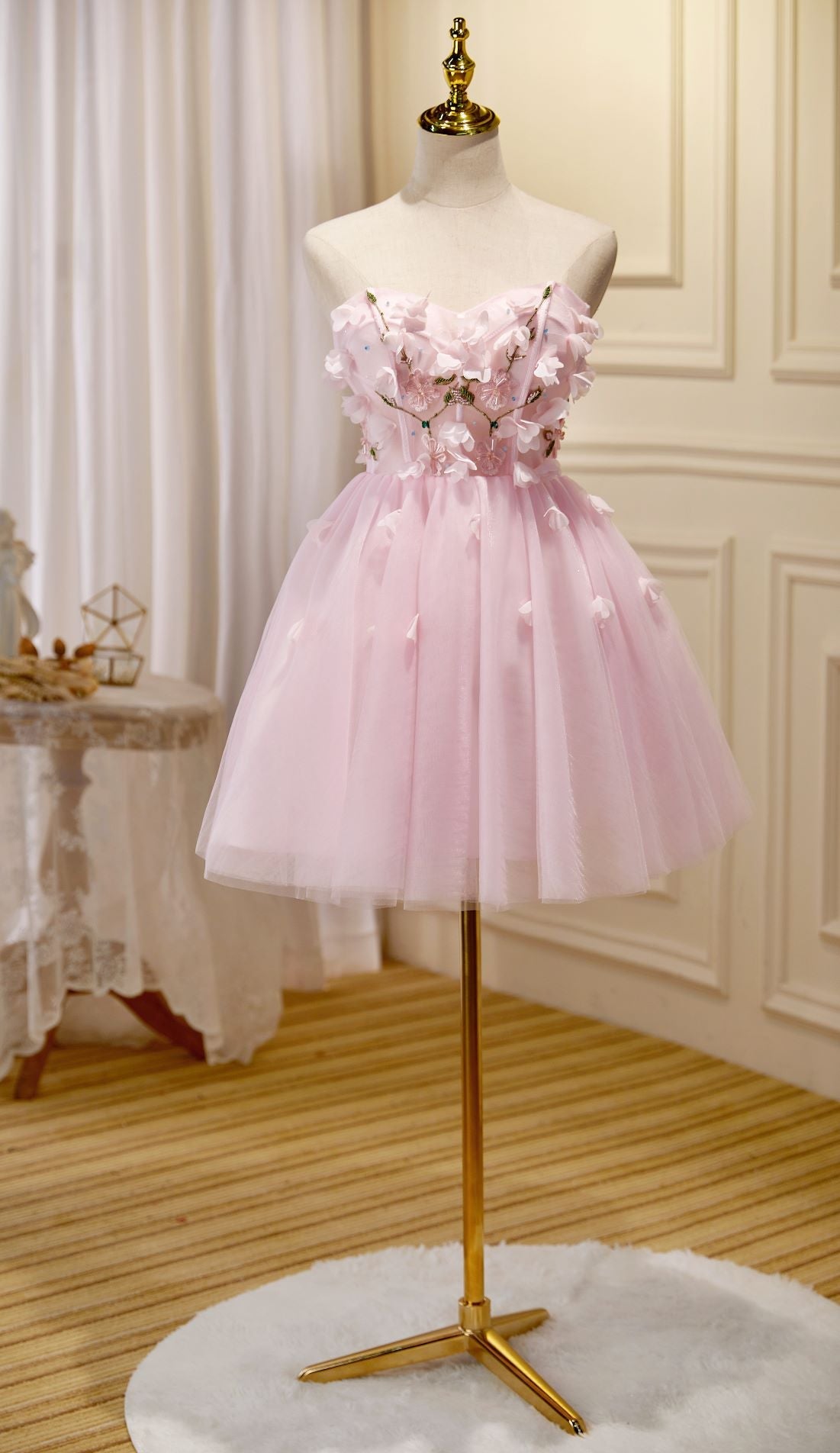 Lovely Pink Tulle with Flowers Short Party Dress