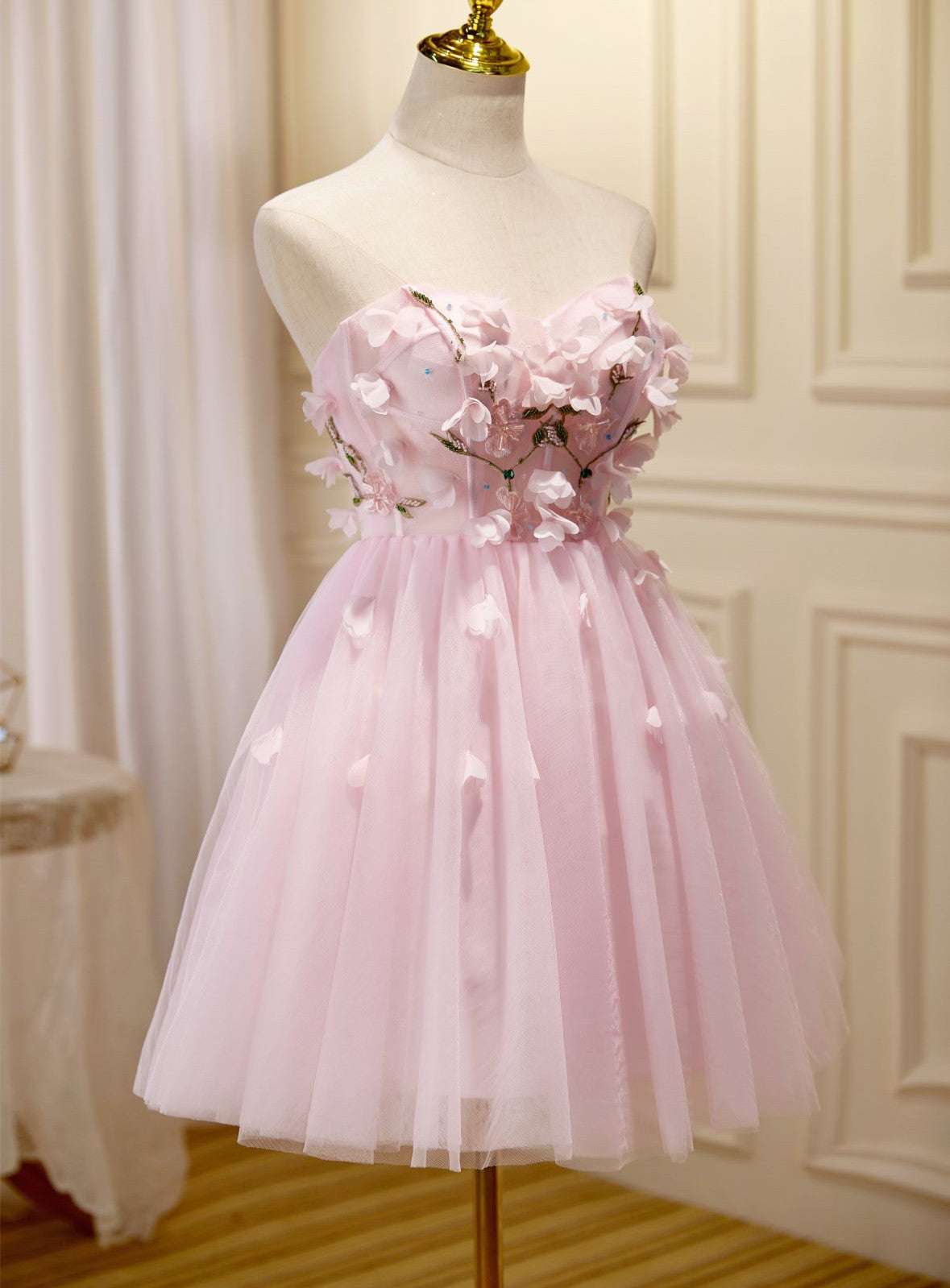 Lovely Pink Tulle with Flowers Short Party Dress