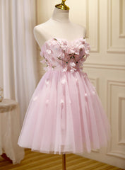 Lovely Pink Tulle with Flowers Short Party Dress