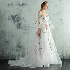 White Tulle Lace  Spaghetti Straps Long Evening Dress