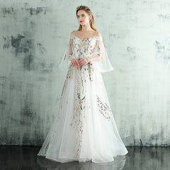 White Tulle Lace  Spaghetti Straps Long Evening Dress