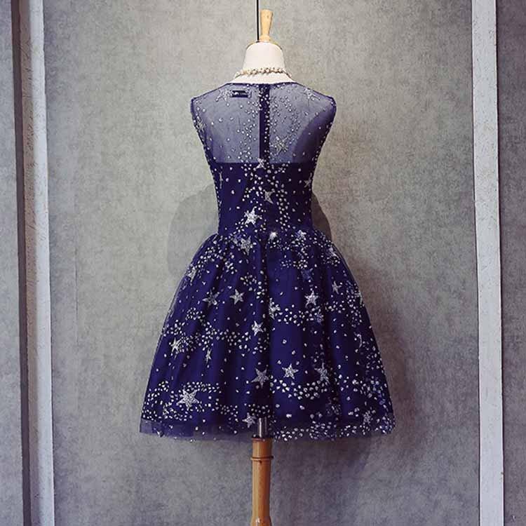 Blue Short Beautiful Homecoming Dress Tulle SleevelessProm Dress